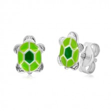 Stříbrná 925 dvojdílná sada - náhrdelník a náušnice, želvička se zelenou glazurou na krunýři