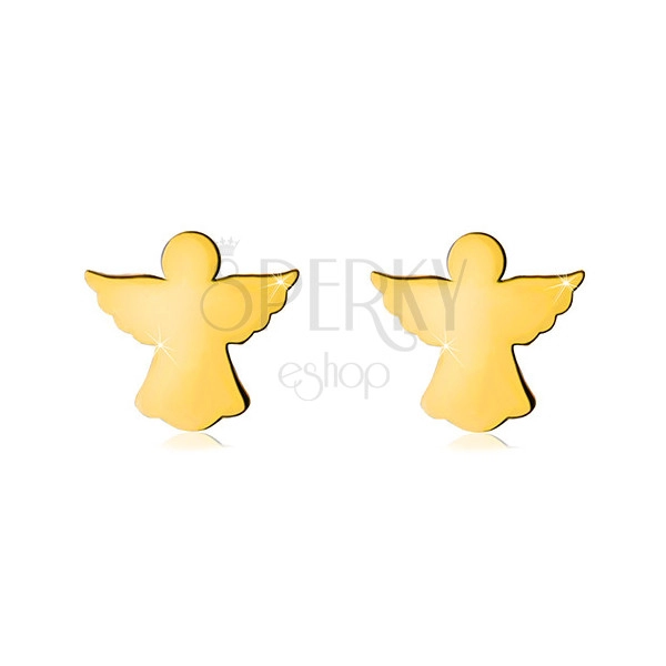 Náušnice ve žlutém zlatě 585 - vyřezávaný obrys andílka s rozpjatými křídly, puzetky