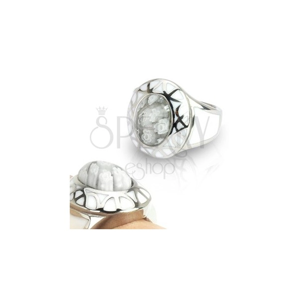 Dámský prsten z oceli - White Murano