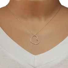 Zlatý 9K náhrdelník - úzká lesklá kontura srdce, oválná očka