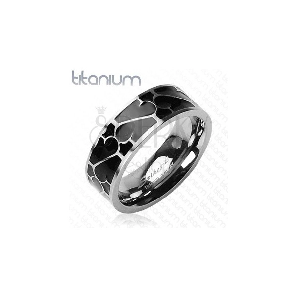 Titanový prsten - černá glazura s ornamentem