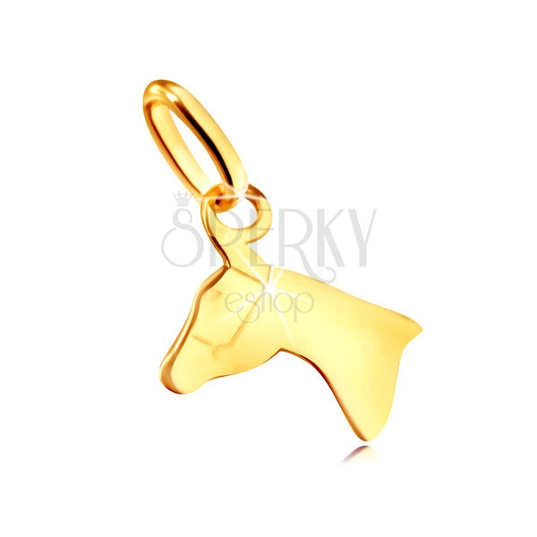 Přívěsek ze žlutého zlata 375 - lesklý obrys hlavy koníka