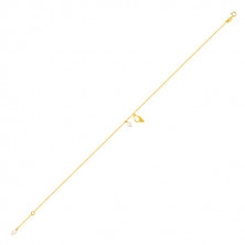 Zlatý náramek na nohu 375 - kontura mušle s výřezem, dvě bílé perly