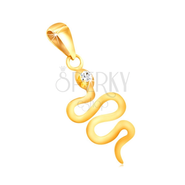Přívěsek ze žlutého 9K zlata - zvlněný lesklý had se zirkonovou hlavičkou