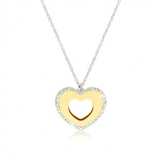 Stříbrný náhrdelník 925 - lesklé srdíčko zlaté barvy s třpytivou konturou