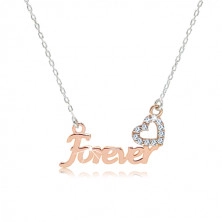 Stříbrný náhrdelník 925 - nápis "Forever" v růžovozlatém odstínu, zirkonové srdíčko