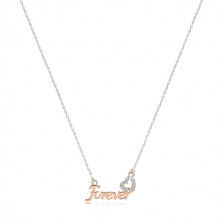 Stříbrný náhrdelník 925 - nápis "Forever" v růžovozlatém odstínu, zirkonové srdíčko