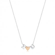Rhodiovaný náhrdelník ze stříbra 925 - motiv "I love U" tvořený písmeny "I" a "U" a srdíčkem