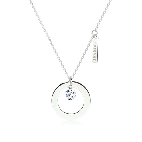 Lesklý náhrdelník ze stříbra 925 - kontura kruhu s výřezem, známka s nápisem \