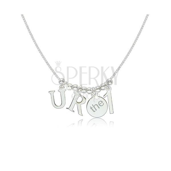 Lesklý stříbrný 925 náhrdelník - motiv "U R the 1", hladké drobné kuličky
