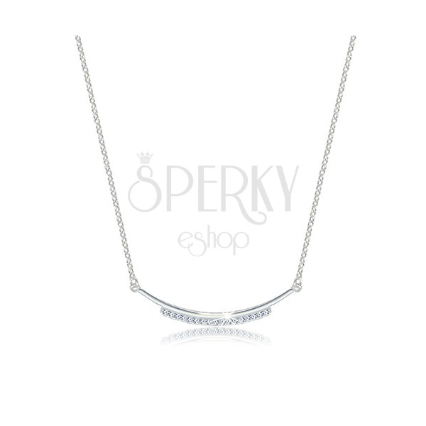 Stříbrný 925 lesklý náhrdelník - zaoblená kontura zdobená zirkonovou linií