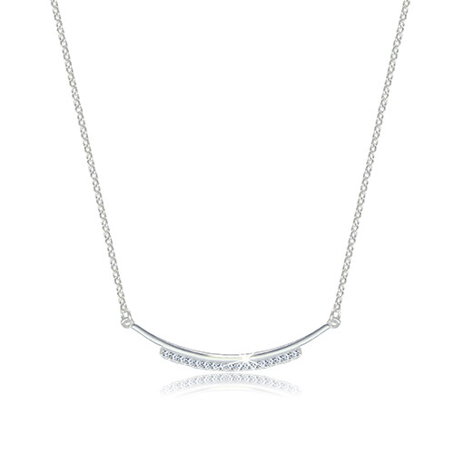 Stříbrný 925 lesklý náhrdelník - zaoblená kontura zdobená zirkonovou linií