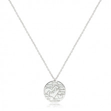 Rhodiovaný stříbrný náhrdelník 925 - lesklý kroužek s nápisem "Mom" v kontuře srdce