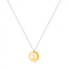 Stříbrný náhrdelník 925 - medailónek ve zlatém odstínu, nápis "I LOVE U FOREVER", zirkonová ležící osmička