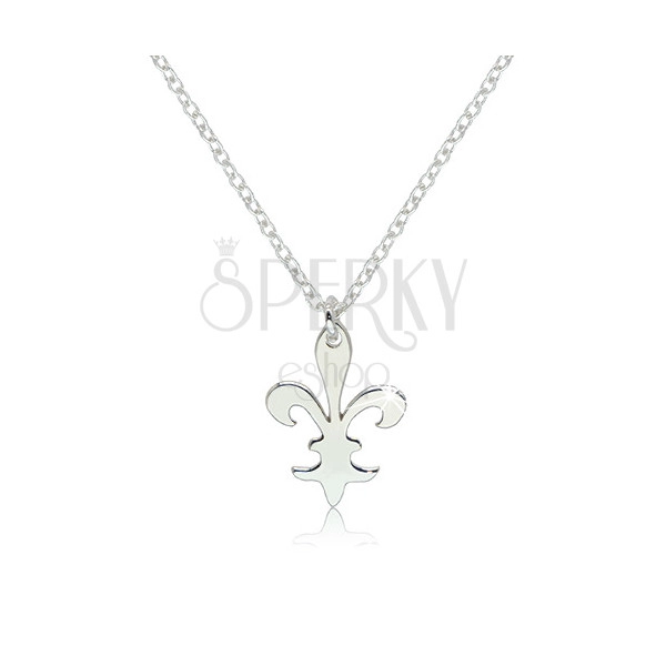 Lesklý stříbrný náhrdelník 925 - ozdobně vyřezávaný symbol "Fleur de Lis"