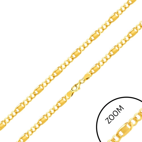 Levně Zlatý 585 řetízek 585 - tři oválná očka, článek s obdélníkem uprostřed, 550 mm