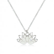 Stříbrný 925 náhrdelník - lotosový květ s konturami okvětních lístků a čirým zirkonem