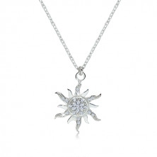 Stříbrný náhrdelník 925 - třpytivé zirkonové sluníčko se zvlněnými paprsky