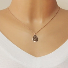 Stříbrný 925 náhrdelník měděné barvy - lesklá slza s vyobrazenými srnkami