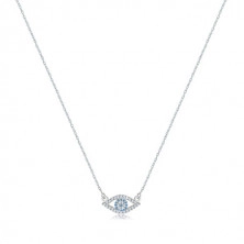 Stříbrný 925 náhrdelník - čiré zirkonové očko s tmavě modrým syntetickým topasem