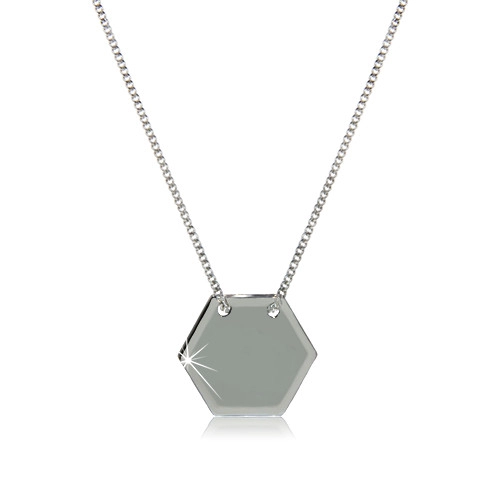 Stříbrný 925 náhrdelník - lesklá šestiúhelníková známka s hladkým povrchem