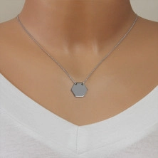Stříbrný 925 náhrdelník - lesklá šestiúhelníková známka s hladkým povrchem