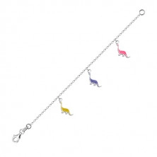 Stříbrný náramek 925 pro děti - brontosaurus s růžovou, žlutou a fialovou glazurou