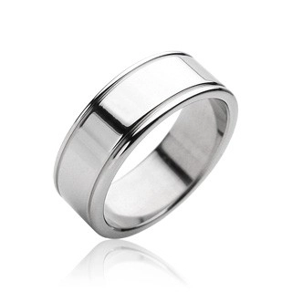 Ocelový prsten hladký matný, lesklé okraje - Velikost: 65