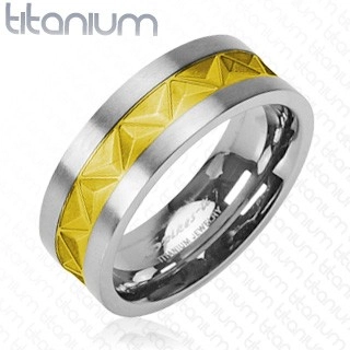 Titanový snubní prsten stříbrně - zlatý vzor  - Velikost: 54