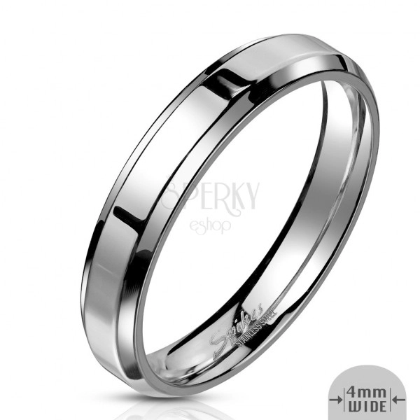 Ocelový prsten ve stříbrné barvě - pás se zrcadlově lesklým povrchem, 4 mm