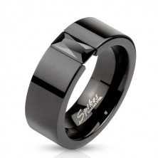 Prsten z oceli v černé barvě - blýskavý černý zirkon, 8 mm