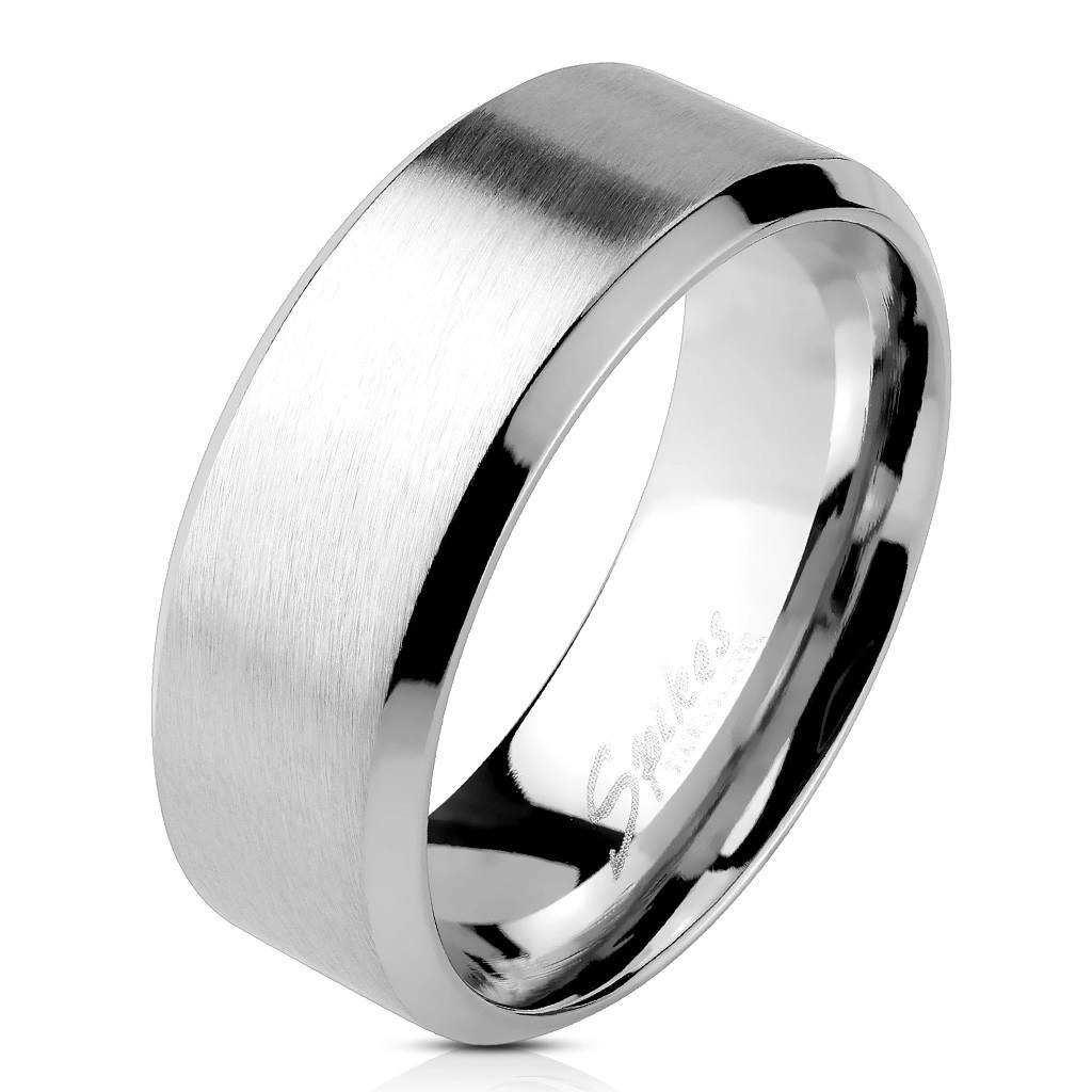 Prsten z oceli - matný proužek uprostřed, lesklé linie na okrajích, 6 mm - Velikost: 54