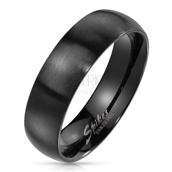 Prsten z oceli v černém barevném odstínu - široká ramena s matným povrchem, 6 mm