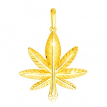 Přívěsek ve žlutém 14K zlatě - marihuanový list se zářezy
