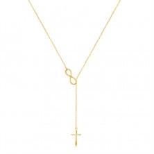 Náhrdelník ve 14K zlatě - obrys symbolu nekonečna a křížek