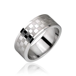 Ocelový prsten, vzor šachovnice - Velikost: 55