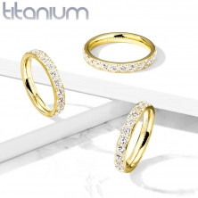 Titanový prsten ve zlatém odstínu - třpytivé zirkony čiré barvy, 3 mm
