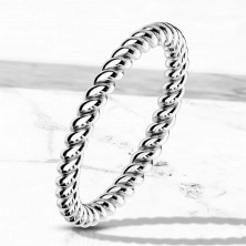 Prsten z oceli ve stříbrné barvě - zatočené lesklé proužky, 2 mm