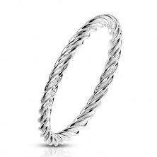 Ocelový prsten ve stříbrném odstínu - hustě pospojované a zatočené proužky, 2 mm