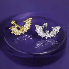 Piercing do tragu z oceli - netopýr s třpytivými křídly a bříškem