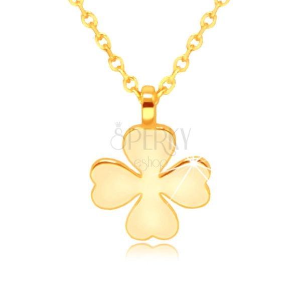 Náhrdelník ze žlutého zlata 585 - čtyřlístek se srdcovitými listy, symbol štěstí