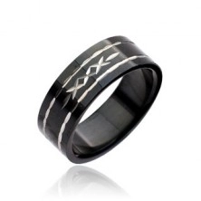 Černý prsten z oceli - vyryté křížky