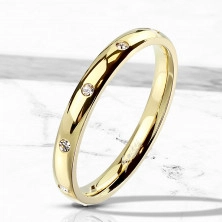 Prsten zlaté barvy z oceli - kulaté zirkony čiré barvy, 3 mm
