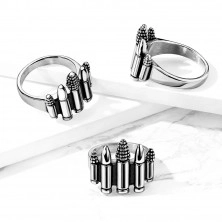 Patinovaný ocelový prsten stříbrné barvy - pět nábojnic, 4 mm