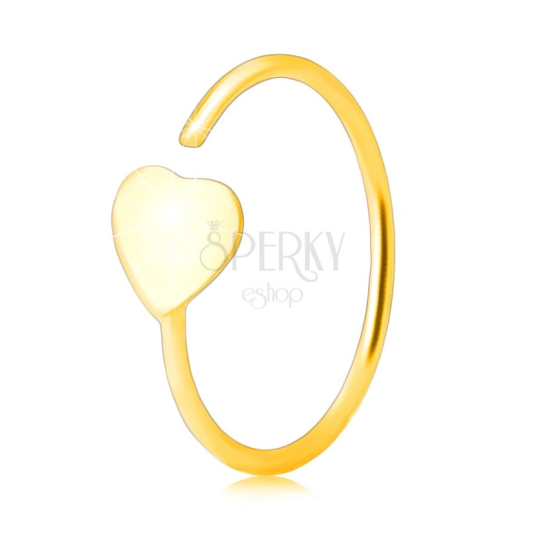 Piercing ve žlutém 14K zlatě - kontura kroužku ukončená plochým srdíčkem