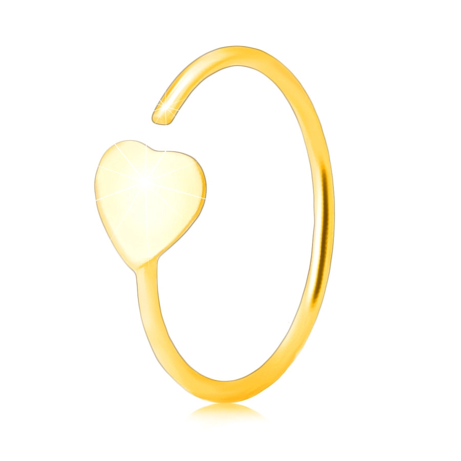 Levně Piercing ve žlutém 14K zlatě - kontura kroužku ukončená plochým srdíčkem