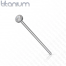 Titanový piercing do nosu stříbrné barvy - čirý zirkon v kulaté objímce, 1 mm