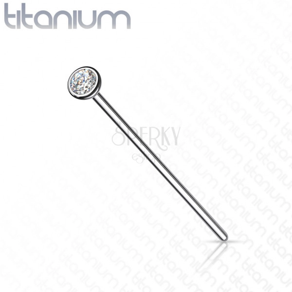 Titanový piercing do nosu stříbrné barvy - čirý zirkon v kulaté objímce, 1 mm