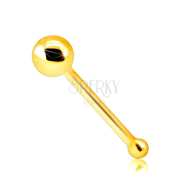 Rovný piercing v 9K zlatě - ukončený lesklou drobnou kuličkou, 1,5 mm
