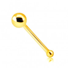 Zlatý 9K piercing do nosu - rovná tyčinka s lesklou kuličkou, 1 mm